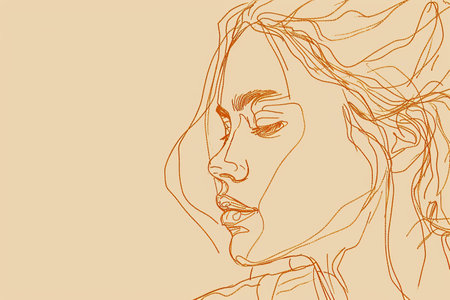 female silhouette drawing hand illustration digital, in the style of minimalist canvases.の素材