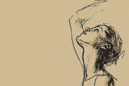 female silhouette drawing hand illustration digital, in the style of minimalist canvases.の素材