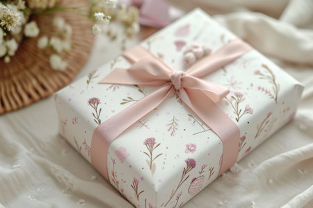 a pink card with a woman carrying an array of pink boxes.の素材