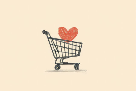 icon of a shopping cart with a heart inside it,shopping conceptの素材