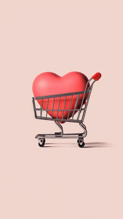 icon of a shopping cart with a heart inside it,shopping conceptの素材