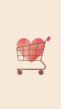 icon of a shopping cart with a heart inside it,shopping conceptの素材