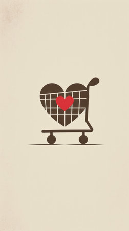 icon of a shopping cart with a heart inside it,shopping conceptの素材