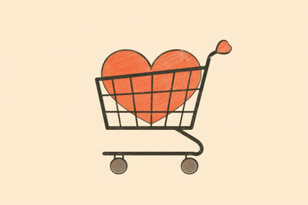 icon of a shopping cart with a heart inside it,shopping conceptの素材