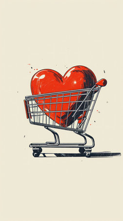 icon of a shopping cart with a heart inside it,shopping conceptの素材