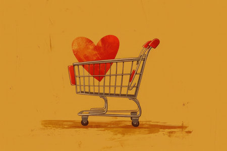 icon of a shopping cart with a heart inside it,shopping conceptの素材