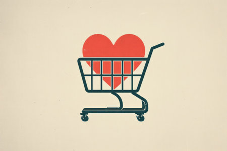 icon of a shopping cart with a heart inside it,shopping conceptの素材
