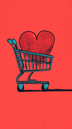 icon of a shopping cart with a heart inside it,shopping conceptの素材