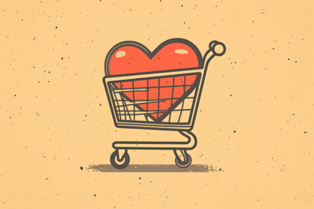 icon of a shopping cart with a heart inside it,shopping conceptの素材