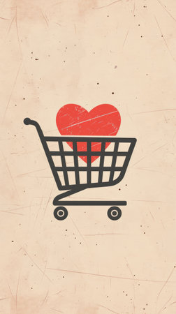 icon of a shopping cart with a heart inside it,shopping conceptの素材