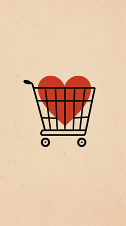 icon of a shopping cart with a heart inside it,shopping conceptの素材