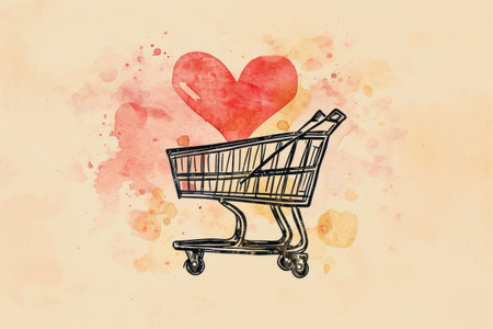 icon of a shopping cart with a heart inside it,shopping conceptの素材