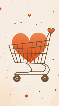 icon of a shopping cart with a heart inside it,shopping conceptの素材