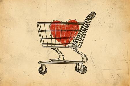 icon of a shopping cart with a heart inside it,shopping conceptの素材