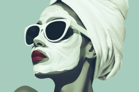a woman at the spa is relaxing with towels and a face maskの素材