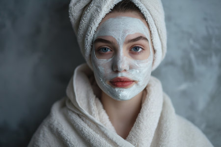 a woman at the spa is relaxing with towels and a face maskの素材