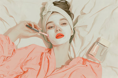 a woman at the spa is relaxing with towels and a face maskの素材