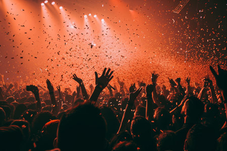 people are holding confetti at an event, in the style of light golden pink red, pop inspo.の素材