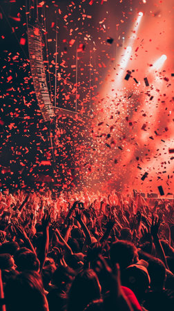 people are holding confetti at an event, in the style of light golden pink red, pop inspo.の素材