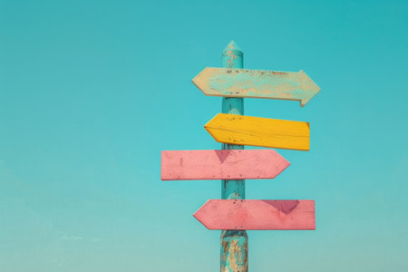 an arrow on a post pointing to different destinations.の素材