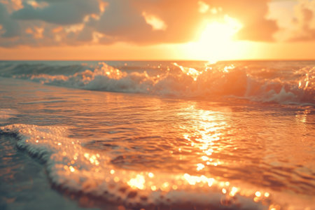 ocean and beach with sunrise in the background, in the style of pop inspo,sea addictionの素材