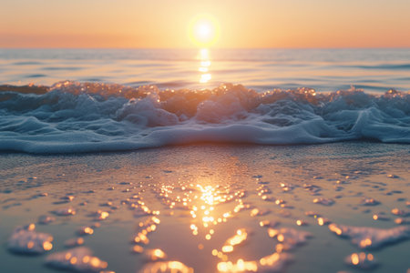 ocean and beach with sunrise in the background, in the style of pop inspo,sea addictionの素材