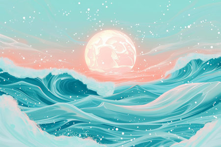 ocean and beach with sunrise in the background, in the style of pop inspo,sea addictionの素材