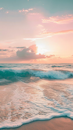 ocean and beach with sunrise in the background, in the style of pop inspo,sea addictionの素材