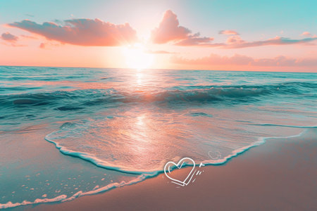 ocean and beach with sunrise in the background, in the style of pop inspo,sea addictionの素材