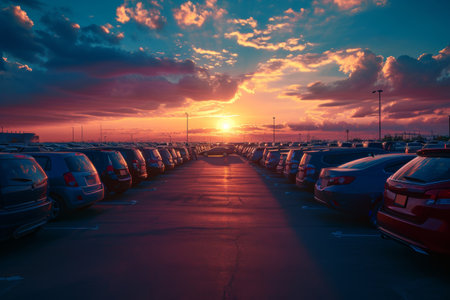 lots of cars on car parking.の素材