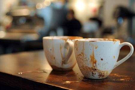 lots of empty dirty white coffee cups,we are hiring.の素材