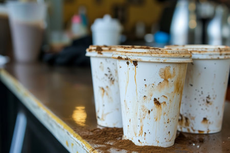 lots of empty dirty white coffee cups,we are hiring.の素材