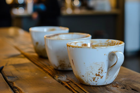 lots of empty dirty white coffee cups,we are hiring.の素材