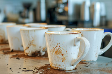 lots of empty dirty white coffee cups,we are hiring.の素材