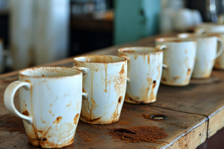 lots of empty dirty white coffee cups,we are hiring.の素材