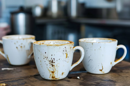 lots of empty dirty white coffee cups,we are hiring.の素材