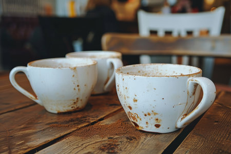 lots of empty dirty white coffee cups,we are hiring.の素材