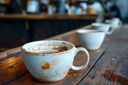 lots of empty dirty white coffee cups,we are hiring.の素材