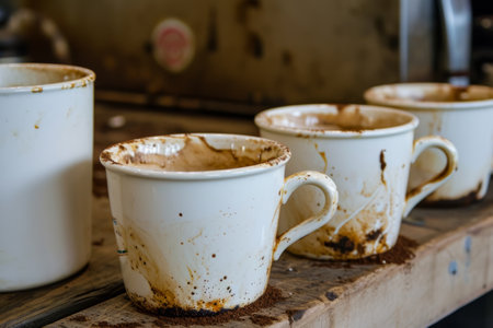 lots of empty dirty white coffee cups,we are hiring.の素材