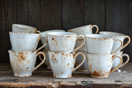 lots of empty dirty white coffee cups,we are hiring.の素材