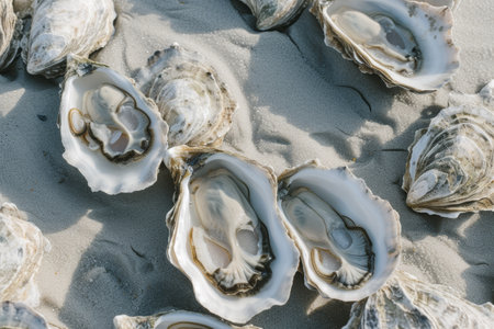 lots of oysters on a plate, in the style of nature-based patterns,flatlayの素材