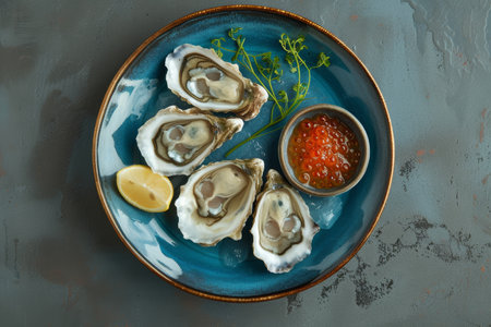 lots of oysters on a plate, in the style of nature-based patterns,flatlayの素材