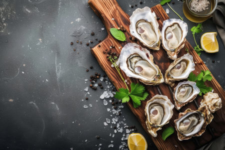 lots of oysters on a plate, in the style of nature-based patterns,flatlayの素材