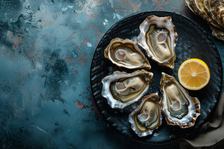 lots of oysters on a plate, in the style of nature-based patterns,flatlayの素材