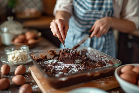 sweet chocolate brownie close up.の素材