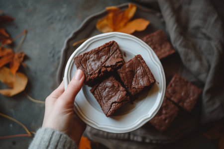 sweet chocolate brownie close up.の素材