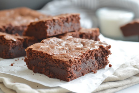 sweet chocolate brownie close up.の素材