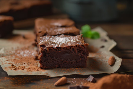 sweet chocolate brownie close up.の素材