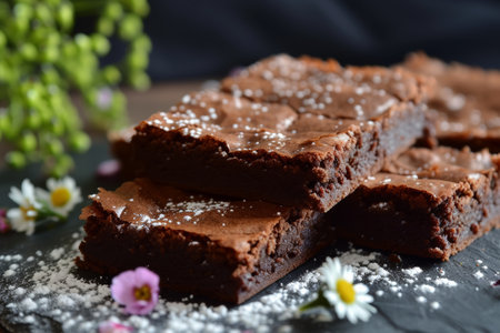 sweet chocolate brownie close up.の素材