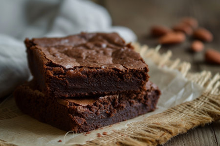 sweet chocolate brownie close up.の素材
